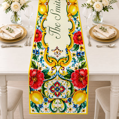 Mediterranean Style & Majolica Print La Dolce Vita - Personalized Table Runner