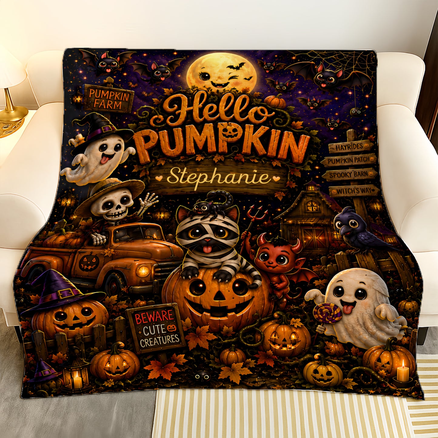 Hello Pumpkin - Personalized Halloween Blanket - Gift For Halloween