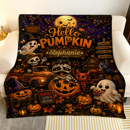 Hello Pumpkin - Personalized Halloween Blanket - Gift For Halloween