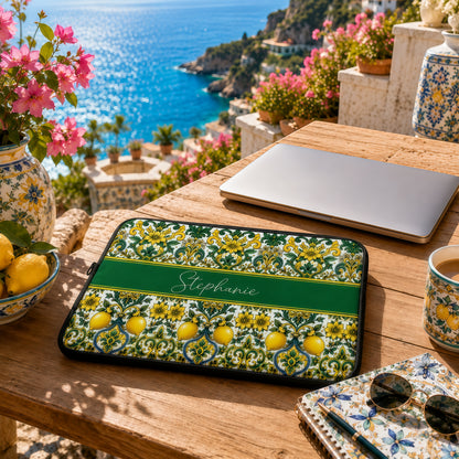 Mediterranean Style & Majolica Print Sun-Kissed Limoncello - Personalized Laptop Bag