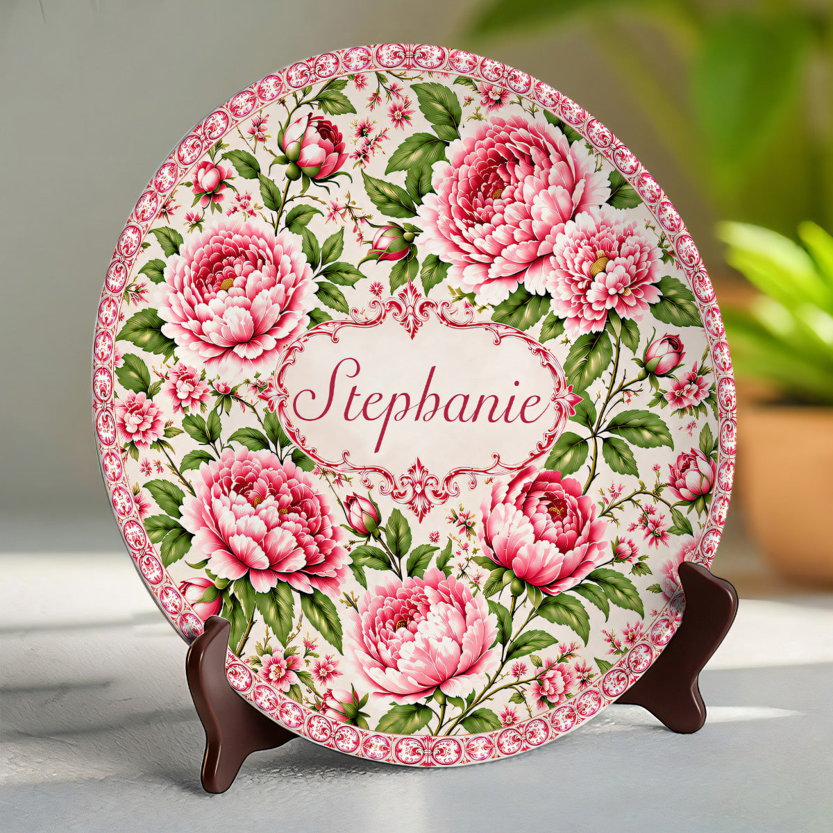 Charming Peony Paradise & Baroque Pattern - Personalized Ceramic Plate - Gift For Her, Bestie, Family Members