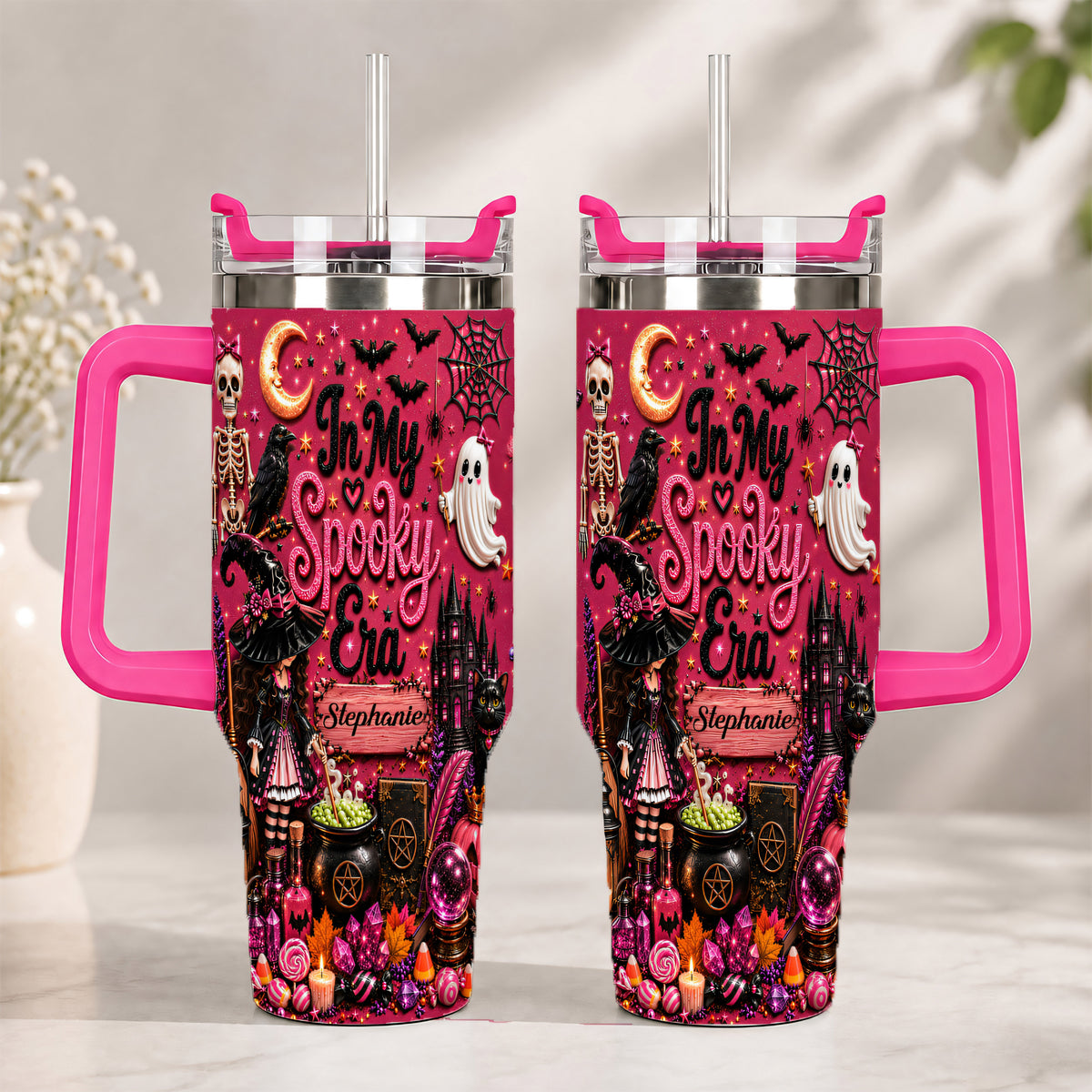 In My Spooky Era - Personalized Pink Halloween 40oz Tumbler With Straw