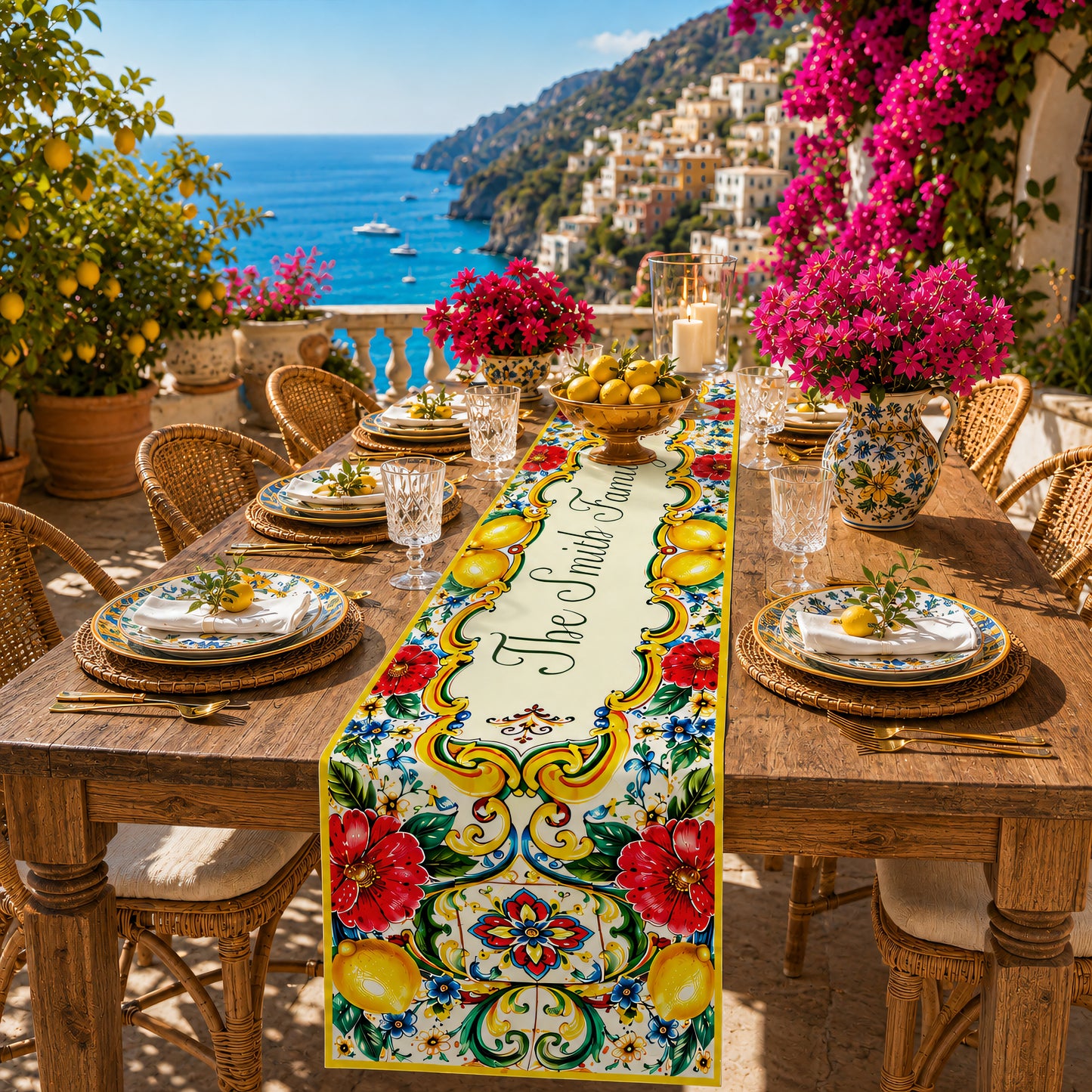 Mediterranean Style & Majolica Print La Dolce Vita - Personalized Table Runner