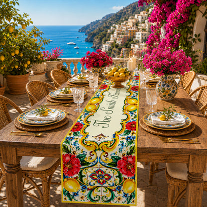 Mediterranean Style & Majolica Print La Dolce Vita - Personalized Table Runner
