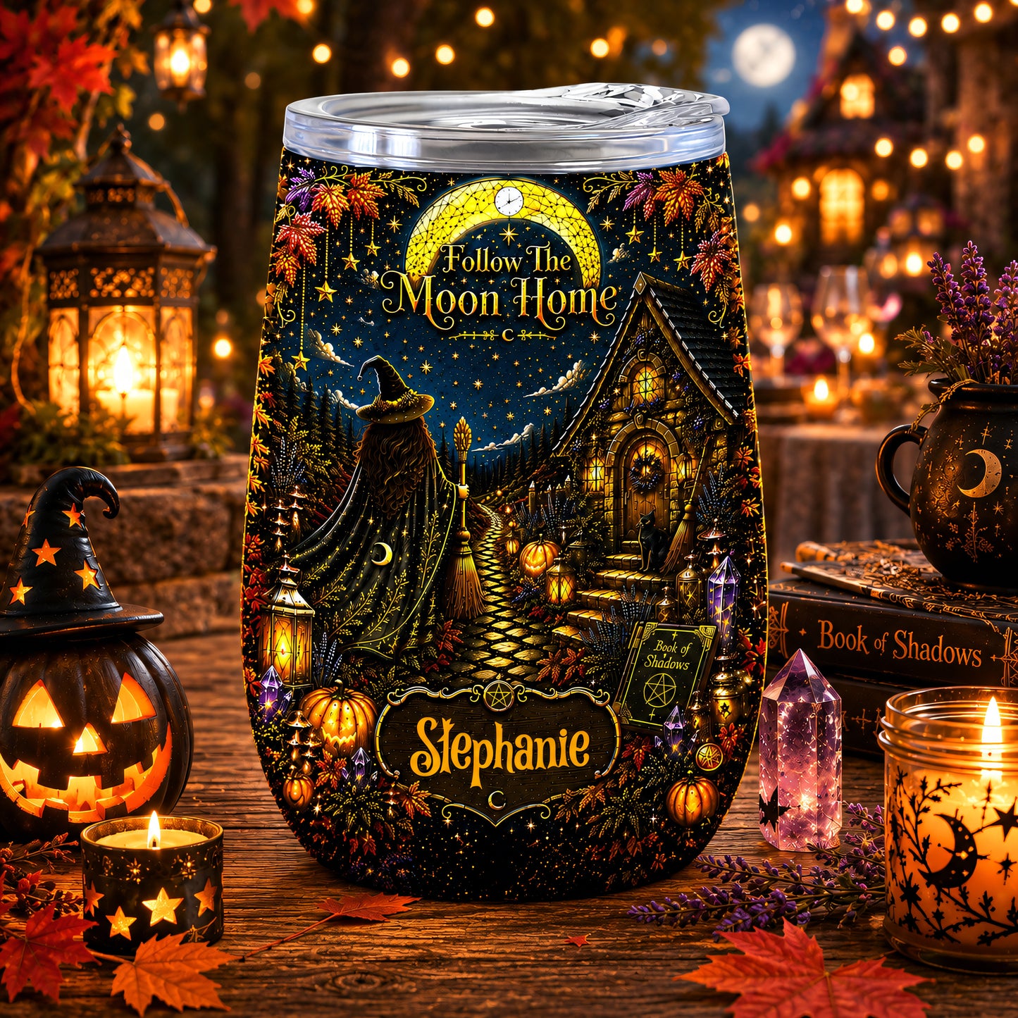Follow The Moon Home - Personalized Witchcraft Wine Tumbler