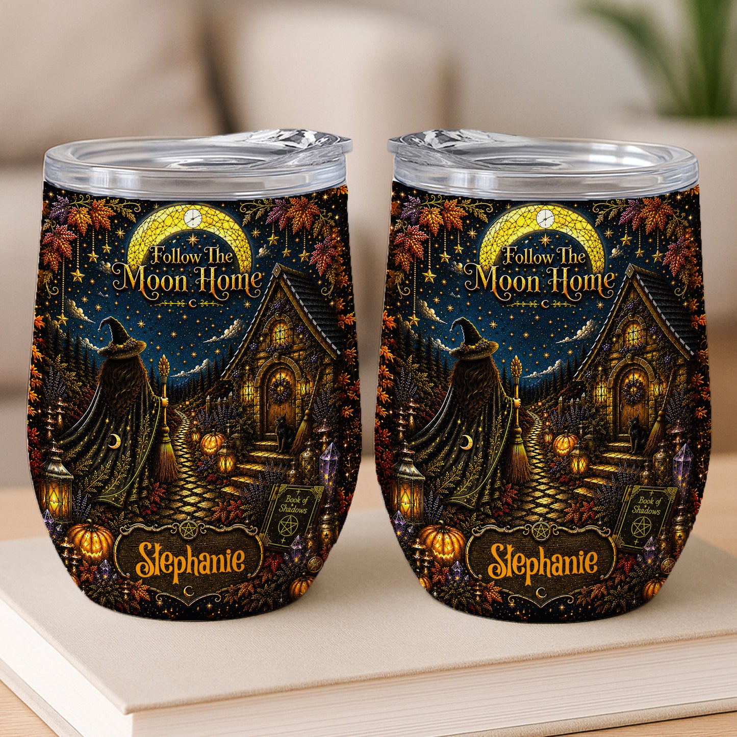 Follow The Moon Home - Personalized Witchcraft Wine Tumbler