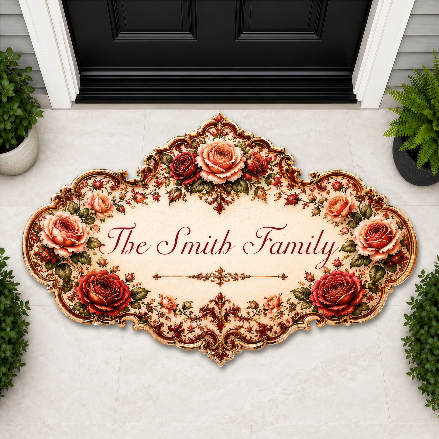 Mediterranean Style & Majolica Print Royal Red Rose - Personalized Custom Shaped Metal Sign