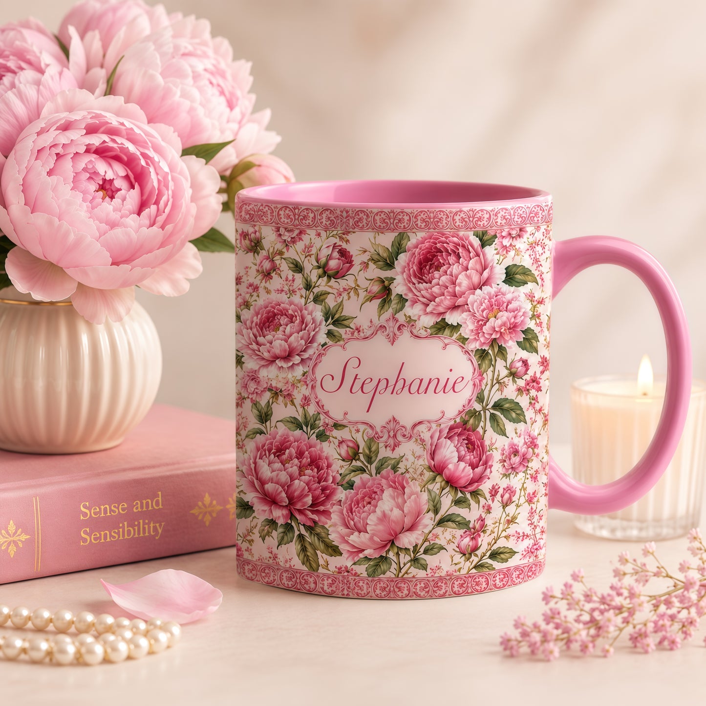Charming Peony Paradise & Baroque Pattern - Personalized Laptop Bag
