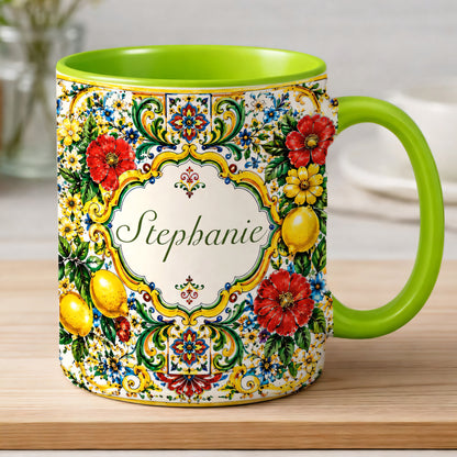 Mediterranean Style & Majolica Print La Dolce Vita - Personalized Accent Mug