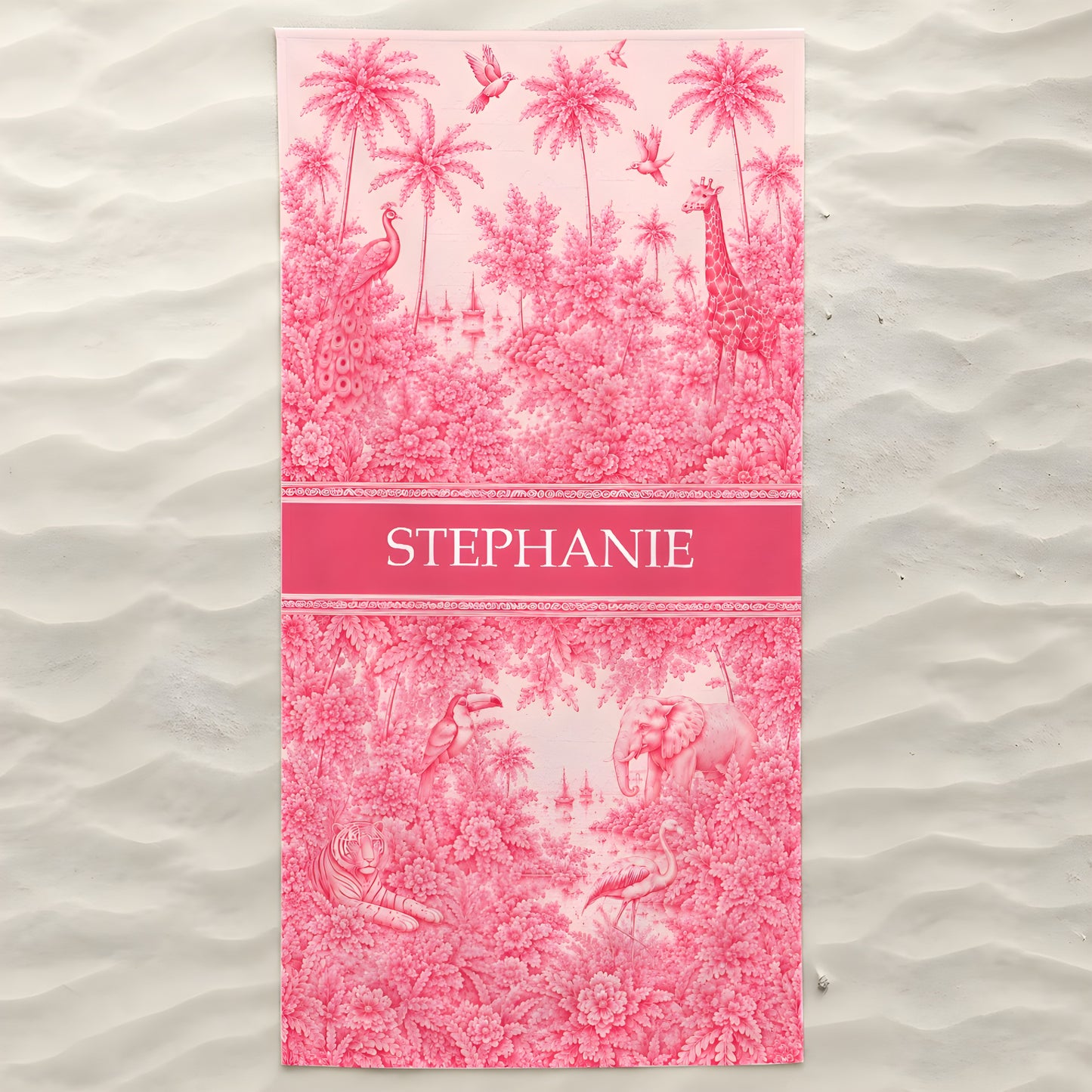 French Riviera Collection & Toile De Jouy Pattern Rose - Personalized Beach Towel