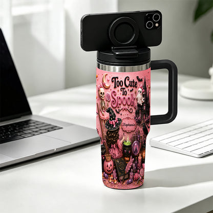 Too Cute To Spook - Personalized Pink Halloween 40oz Tumbler With Straw