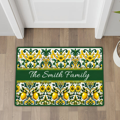 Mediterranean Style & Majolica Print Sun-Kissed Limoncello - Personalized Doormat