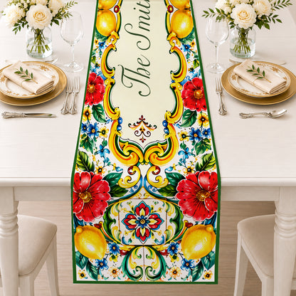 Mediterranean Style & Majolica Print La Dolce Vita - Personalized Table Runner