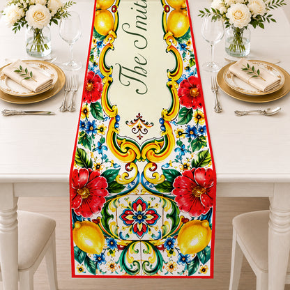 Mediterranean Style & Majolica Print La Dolce Vita - Personalized Table Runner