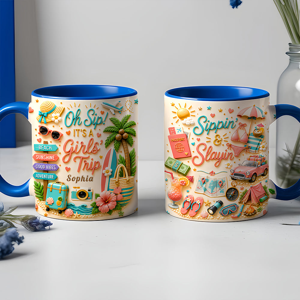 Oh Sip! It's a Girls' Trip - Personalized Girls' Trip Accent Mug - Gifts For Girls Trip