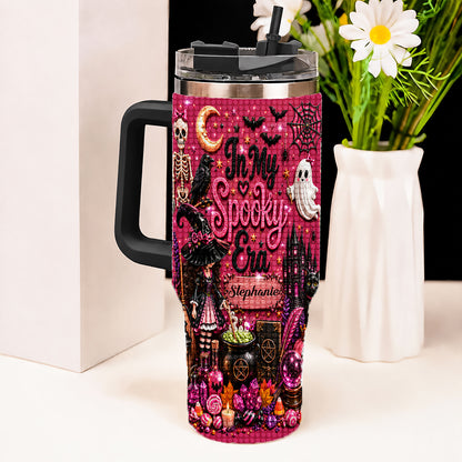 In My Spooky Era - Personalized Pink Halloween 40oz Rhinestone Tumbler With Straw