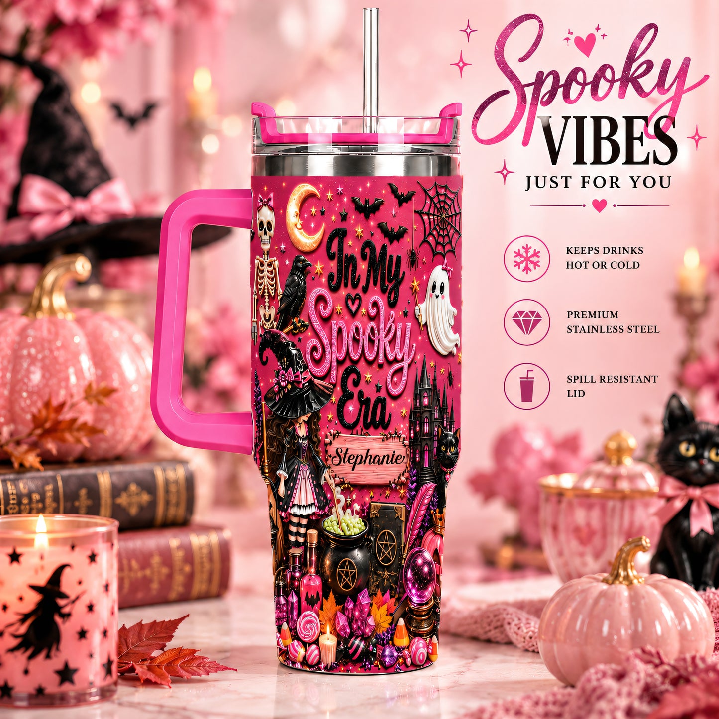 In My Spooky Era - Personalized Pink Halloween 40oz Tumbler With Straw