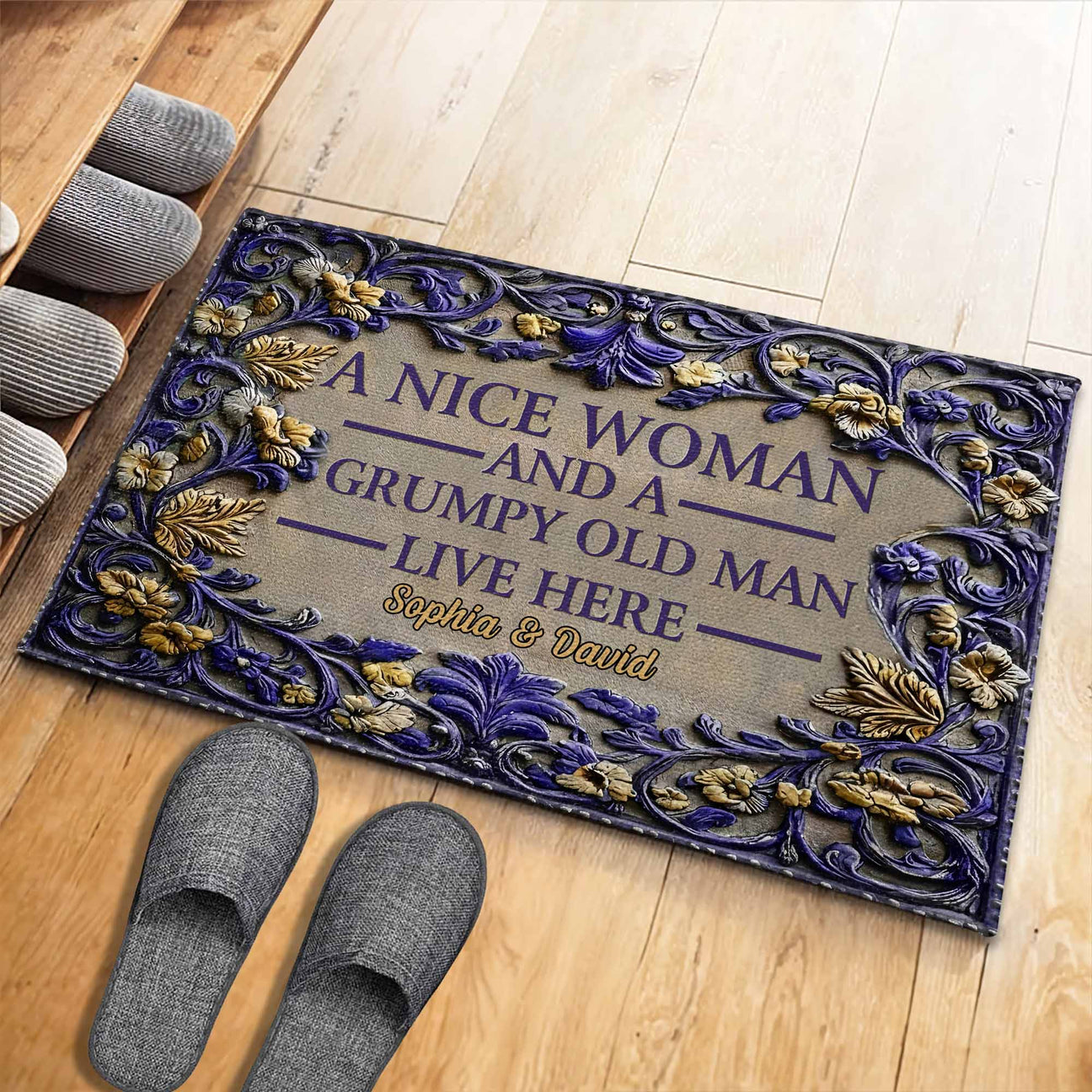A Nice Woman And A Grumpy Old Man Live Here - Personalized Doormat - Gift For Couples