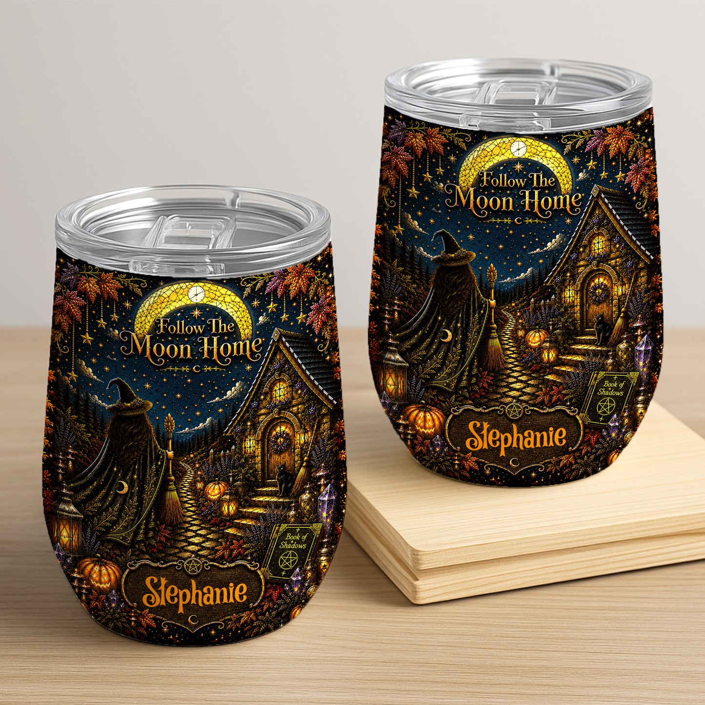 Follow The Moon Home - Personalized Witchcraft Wine Tumbler