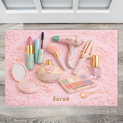 Personalized Makeup Doormat For Makeup Lovers – Custom Name Beauty Room Rug for Bedroom, Bathroom, Vanity Decor - Personalized Doormat