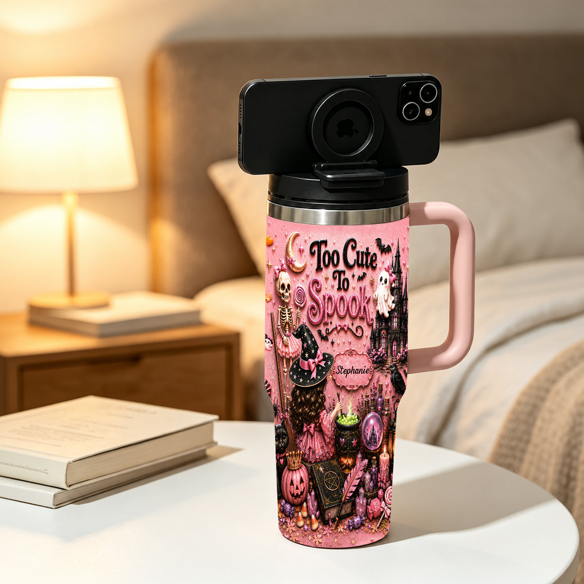 Too Cute To Spook - Personalized Pink Halloween 40oz Tumbler With Straw