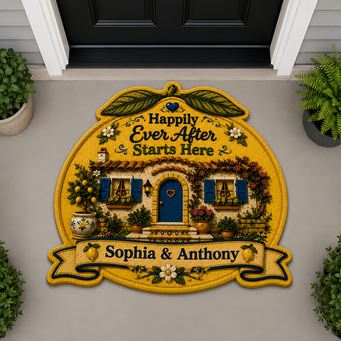 Happily Ever After Starts Here - Personalized Shaped Luxurious Doormat