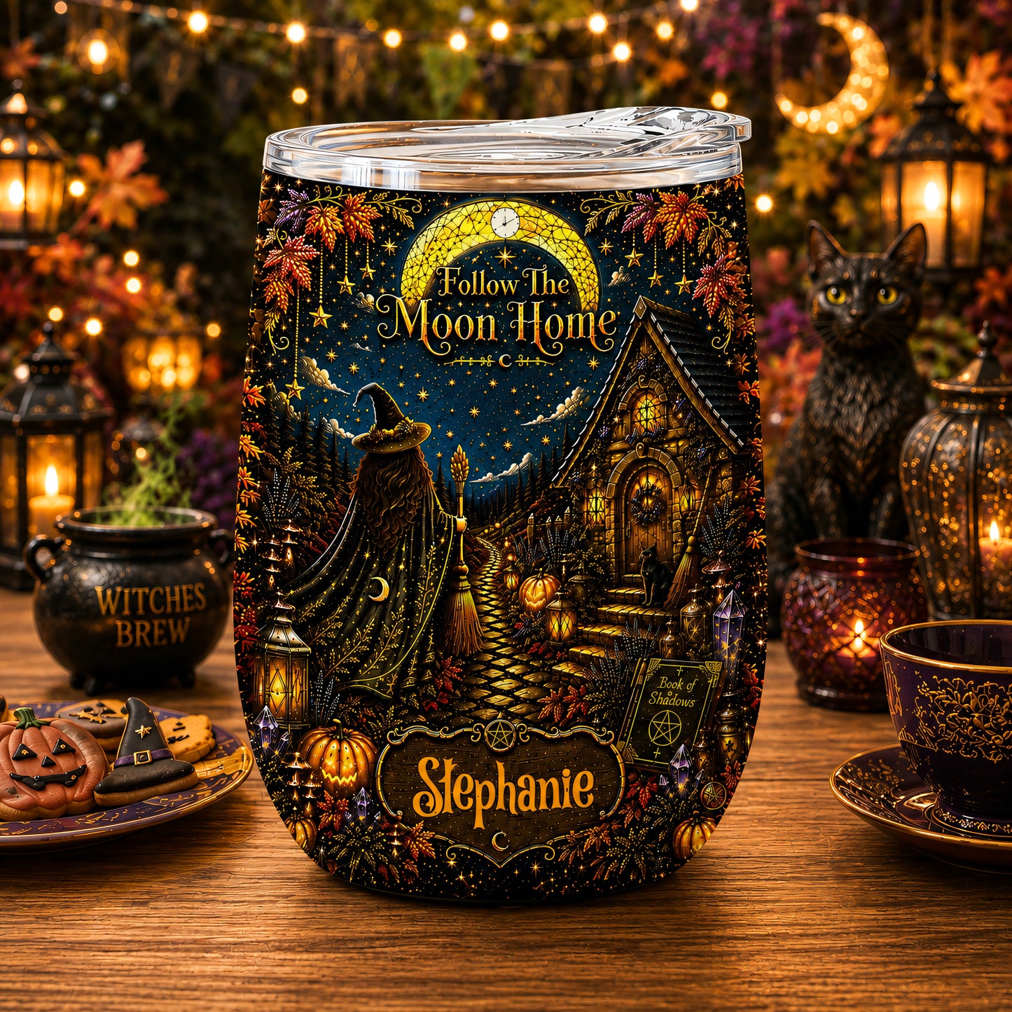 Follow The Moon Home - Personalized Witchcraft Wine Tumbler