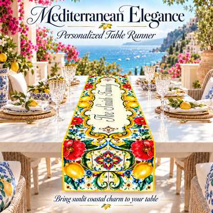 Mediterranean Style & Majolica Print La Dolce Vita - Personalized Table Runner