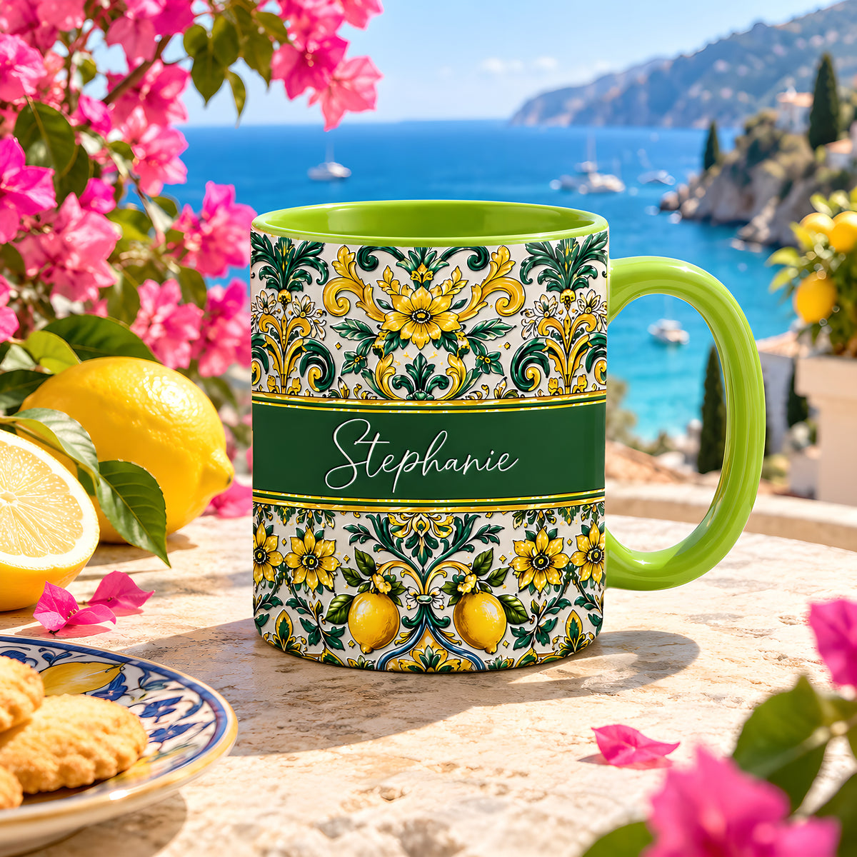 Mediterranean Style & Majolica Print Sun-Kissed Limoncello - Personalized 3D Accent Mug
