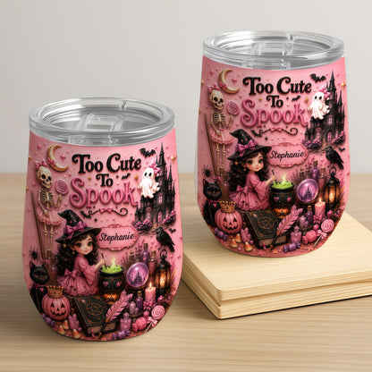 Too Cute To Spook - Personalized Pink Halloween Wine Tumbler - Gift For Halloween