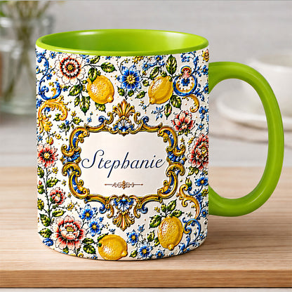 Mediterranean Style & Majolica Print Blue Lemon - Personalized 3D Accent Mug