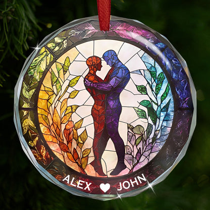 Attractive Strong Gay, Two Males Holding Hands - Personalized Circle Glass Ornament