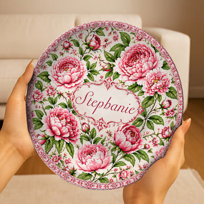 Charming Peony Paradise & Baroque Pattern - Personalized Ceramic Plate - Gift For Her, Bestie, Family Members