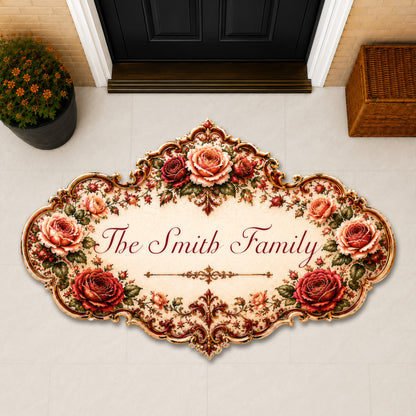 Mediterranean Style & Majolica Print Royal Red Rose - Personalized Custom Shaped Metal Sign