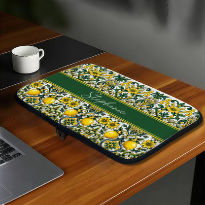 Mediterranean Style & Majolica Print Sun-Kissed Limoncello - Personalized Laptop Bag