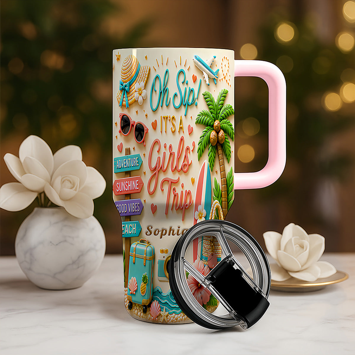Oh Sip! It's a Girls' Trip - Personalized 40oz Travelling Tumbler with Straw - Girls Trip Gifts