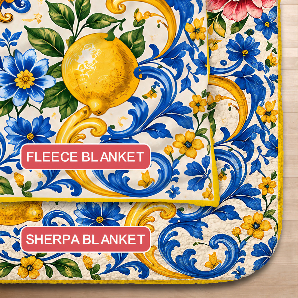 Mediterranean Style & Majolica Print Blue Lemon - Personalized Mediterranean Blanket