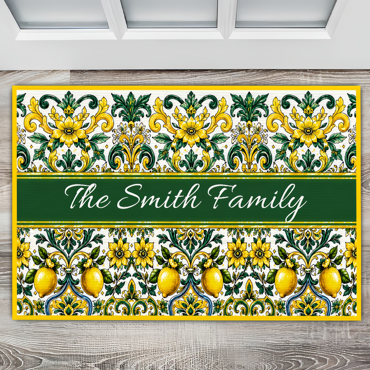 Mediterranean Style & Majolica Print Sun-Kissed Limoncello - Personalized Doormat