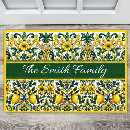 Mediterranean Style & Majolica Print Sun-Kissed Limoncello - Personalized Doormat