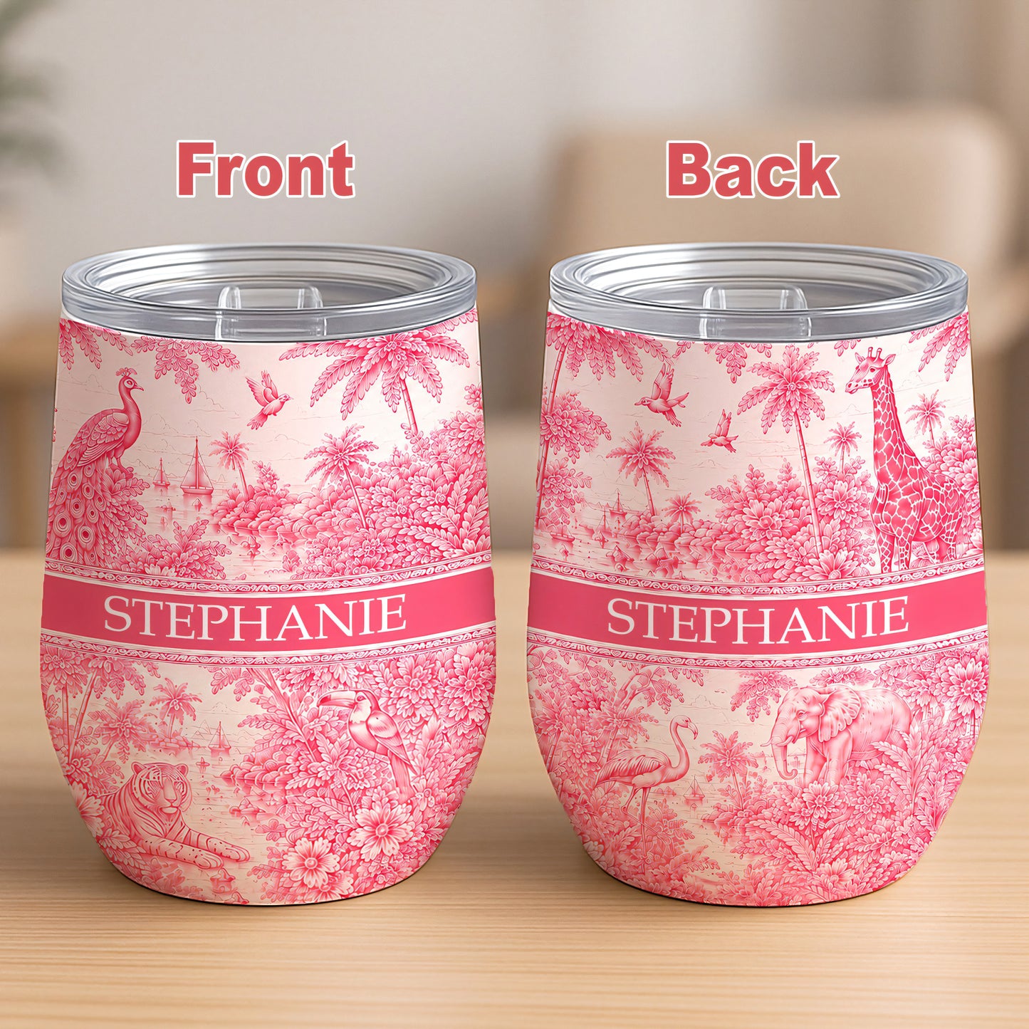 French Riviera Collection & Toile De Jouy Pattern Rose - Personalized Wine Tumbler
