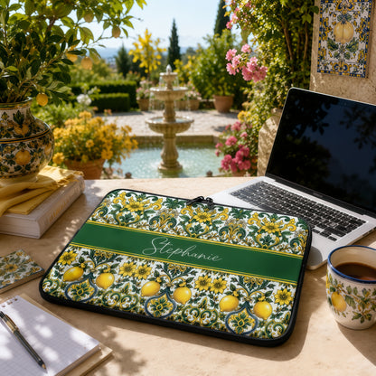 Mediterranean Style & Majolica Print Sun-Kissed Limoncello - Personalized Laptop Bag