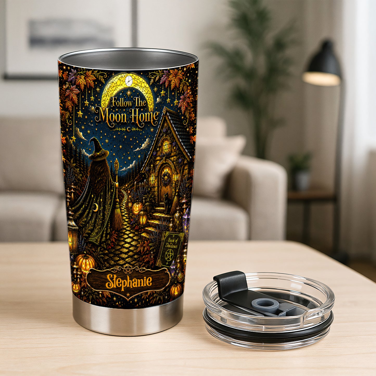 Follow The Moon Home - Personalized Witchcraft Tumbler Cup
