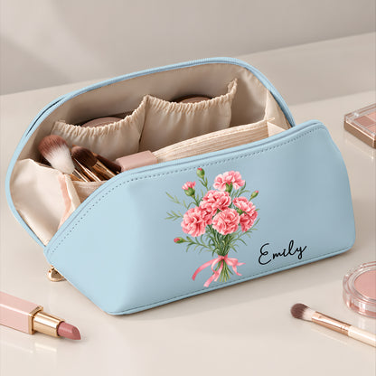 Birth Flower Cosmetic Bag for Women- Personalized Makeup Bag