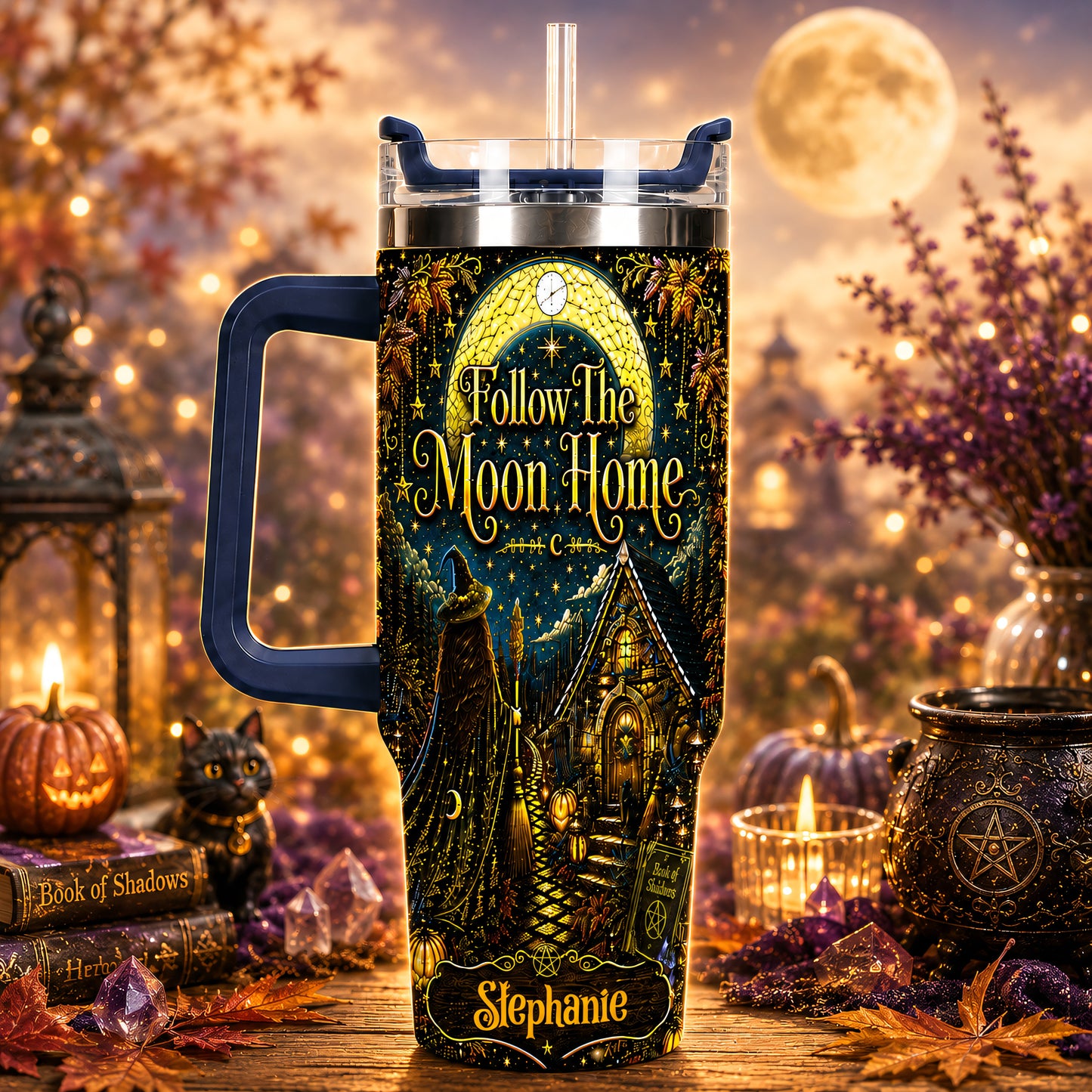 Follow The Moon Home - Personalized Witchcraft 40oz Tumbler With Straw