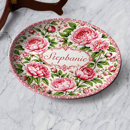 Charming Peony Paradise & Baroque Pattern - Personalized Ceramic Plate - Gift For Her, Bestie, Family Members