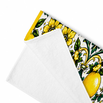Mediterranean Style & Majolica Print Sun-Kissed Limoncello - Personalized Beach Towel