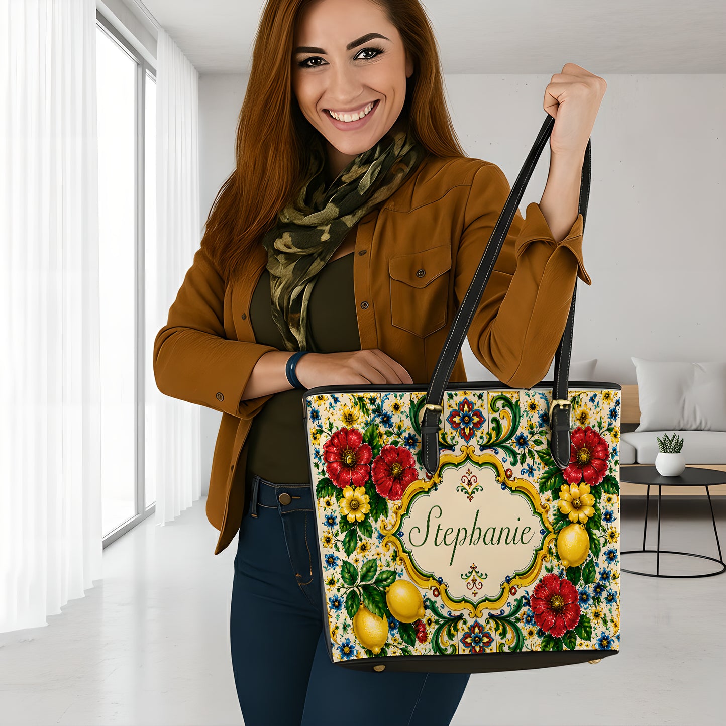 Mediterranean Style & Majolica Print La Dolce Vita  - Personalized Leather Bag & Wallet Set