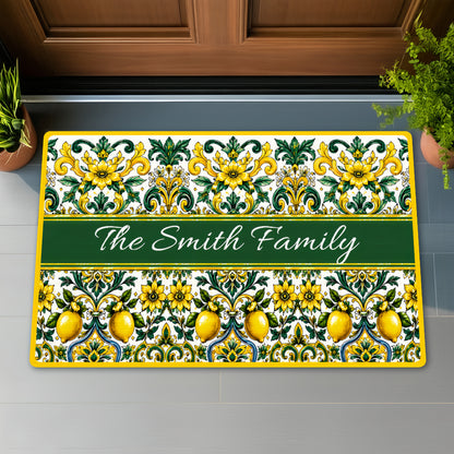 Mediterranean Style & Majolica Print Sun-Kissed Limoncello - Personalized Doormat