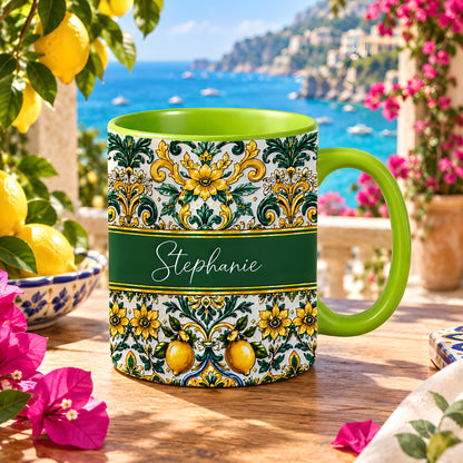 Mediterranean Style & Majolica Print Sun-Kissed Limoncello - Personalized 3D Accent Mug