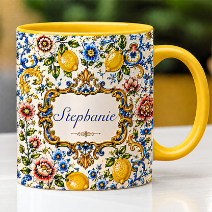 Mediterranean Style & Majolica Print Blue Lemon - Personalized 3D Accent Mug